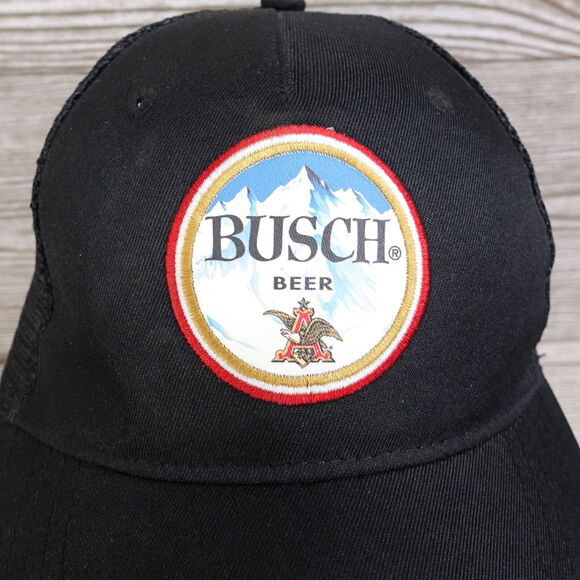 BUSCH BEER LOGO BLACK MESH VENTED SNAPBACK BASEBALL HAT CAP - Picture 3 of 9